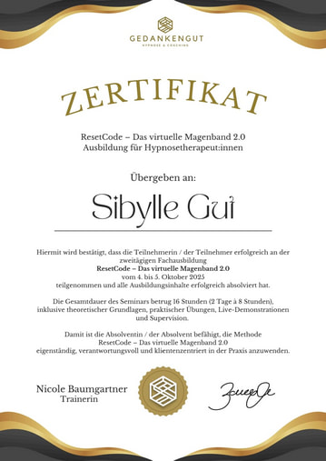 Zertifikat Abnehmen mit Hypnose - virtuelles Magenband
